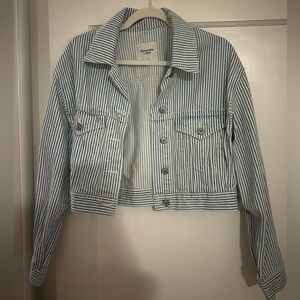 Abercrombie & Fitch White and Blue Striped Jean Jacket